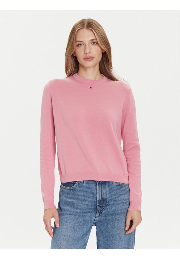 Tommy Jeans Sweter Essential DW0DW20159 Różowy Regular Fit. Kolor: różowy. Materiał: bawełna