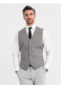 Ombre Clothing - Żakardowa kamizelka męska casual bez klap - szara V2 OM-BLZV-0111 - XXL. Okazja: na co dzień. Kolor: szary. Materiał: żakard. Wzór: gładki. Styl: casual