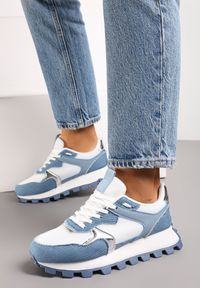 Renee - Niebieskie Sneakersy z Szerokim Bieżnikiem na Podeszwie Johina. Kolor: niebieski. Materiał: jeans. Szerokość cholewki: normalna. Wzór: kolorowy