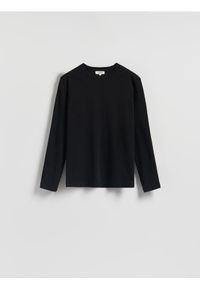 Reserved - Bawełniany longsleeve - czarny. Kolor: czarny. Materiał: bawełna. Długość rękawa: długi rękaw