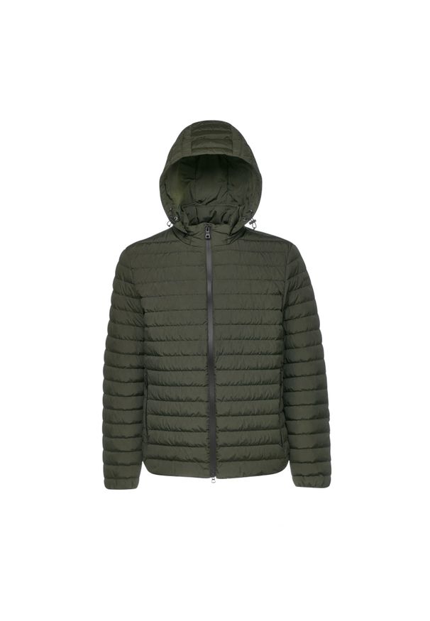 Kurtka z zamkiem błyskawicznym z kapturem Geox Ascanio. Typ kołnierza: kaptur. Kolor: zielony. Materiał: puch