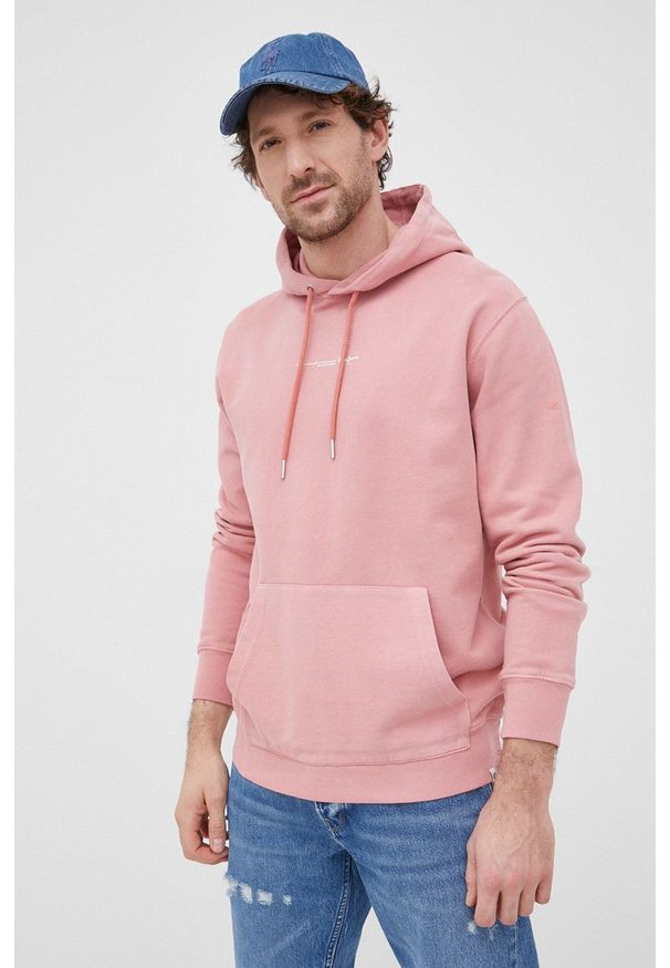 Pepe Jeans bluza bawełniana David męska kolor różowy z kapturem z nadrukiem. Typ kołnierza: kaptur. Kolor: różowy. Materiał: bawełna. Wzór: nadruk