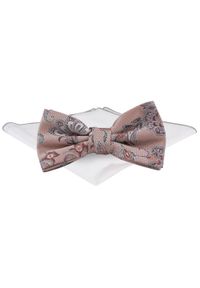 Męska Mucha w Komplecie z Poszetką - Chattier - Ciemnołososiowy, Kwiaty. Kolor: różowy. Wzór: kwiaty. Styl: sportowy, elegancki #1