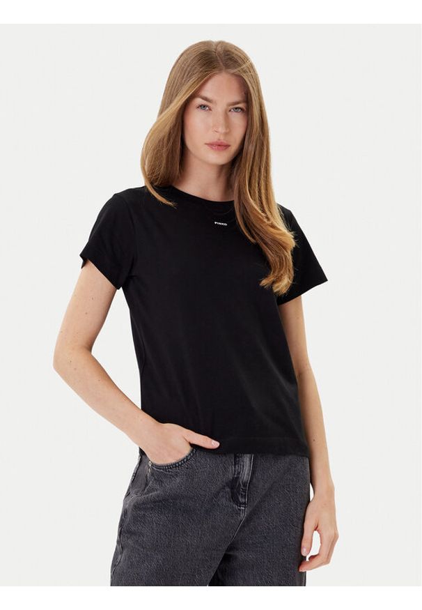 Pinko - PINKO T-Shirt Basico 100373 A2RE Czarny Regular Fit. Kolor: czarny. Materiał: bawełna