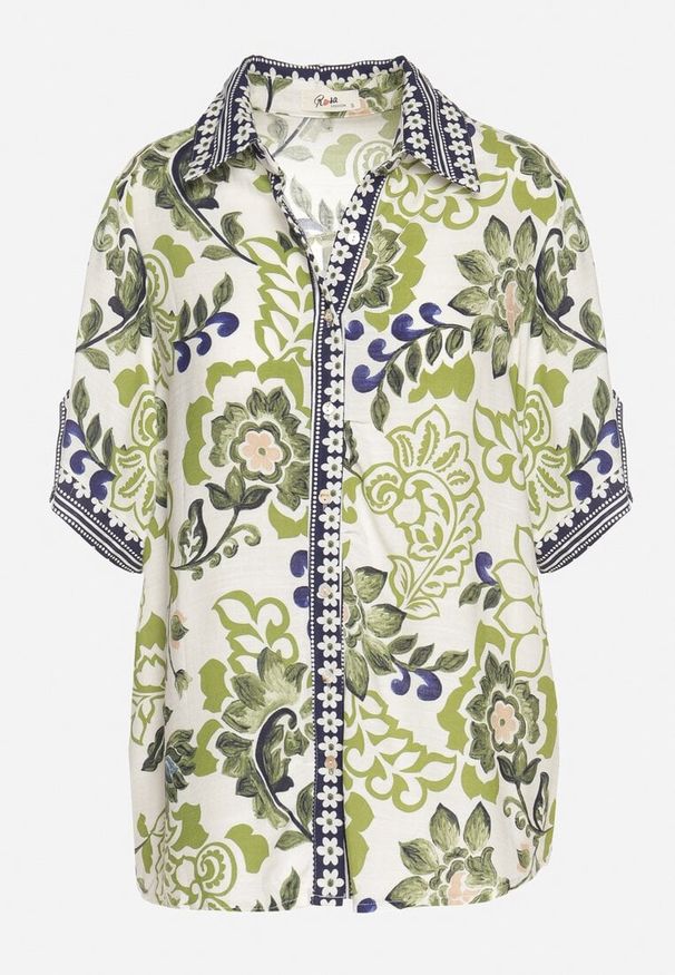 Born2be - Zielona Koszula z Wiskozy w Kwiatowy Wzór Milineira. Okazja: na co dzień. Kolor: zielony. Materiał: wiskoza. Wzór: kwiaty. Styl: casual, elegancki