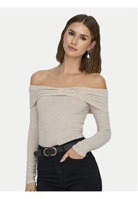 only - ONLY Bluzka Fayola 15339435 Beżowy Slim Fit. Kolor: beżowy. Materiał: wiskoza #4