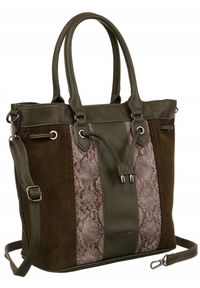 DAVID JONES - Shopperka wężowa David Jones 6885-5 khaki. Kolor: brązowy. Materiał: skórzane