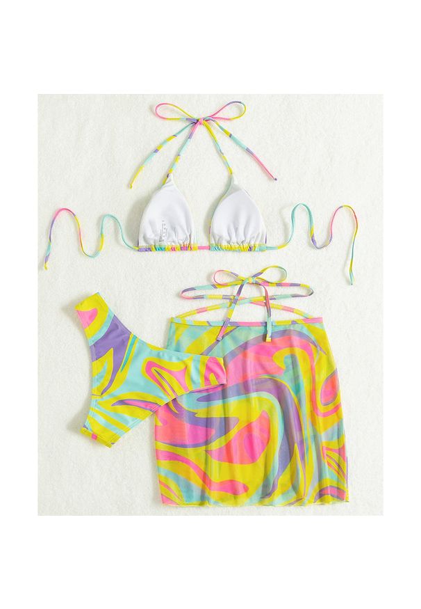 Intica - Bikini trzyczęściowe na plażę z elastycznego materiału Evely. Kolor: wielokolorowy. Materiał: materiał
