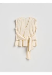 Reserved - Bluzka z lyocellu - beżowy. Kolor: beżowy