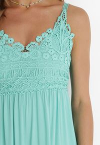 Born2be - Miętowa Sukienka Stheuse. Okazja: na randkę. Kolor: miętowy. Materiał: koronka, tkanina. Długość rękawa: na ramiączkach. Wzór: koronka, aplikacja, gładki. Typ sukienki: trapezowe. Styl: elegancki. Długość: maxi #4