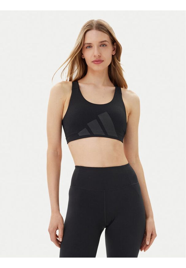 Adidas - adidas Biustonosz sportowy Powerimpact HIIT JI9964 Czarny Slim Fit. Kolor: czarny. Materiał: syntetyk