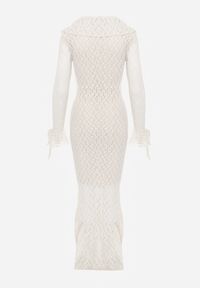 Born2be - Beżowa Koktajlowa Sukienka Koronkowa z Dekoltem V i Falbanami Frevina. Okazja: na komunię, na wesele, na ślub cywilny. Typ kołnierza: dekolt w kształcie V. Kolor: beżowy. Materiał: koronka. Wzór: koronka. Styl: wizytowy #4