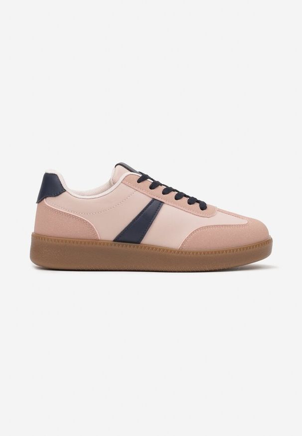 Renee - Różowo-Granatowe Sneakersy Tenisówki z Geometrycznym Wzorem Hanivra. Okazja: na co dzień. Kolor: różowy. Materiał: jeans. Wzór: geometria. Obcas: na płaskiej podeszwie