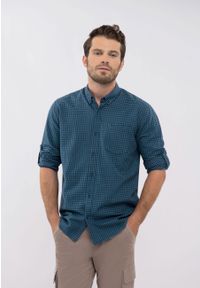 Volcano - Koszula w kratkę K-RITO. Typ kołnierza: button down. Kolekcja: plus size. Kolor: turkusowy. Materiał: bawełna, materiał. Długość rękawa: długi rękaw. Długość: długie. Wzór: kratka #1