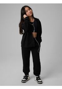 4f - 4F Bluza dresowa loose z kapturem dziewczęca - czarna 146/152 (10-12 lat). Okazja: na co dzień, na uczelnię. Typ kołnierza: kaptur. Kolor: czarny. Materiał: dresówka. Sezon: lato. Styl: casual #2