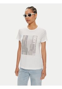 DKNY T-Shirt P4DHQWNA Biały Regular Fit. Kolor: biały. Materiał: bawełna