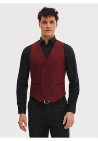 Pako Lorente - PAKO LORENTE - Bordowa dwurzędowa kamizelka męska. Kolor: czerwony. Materiał: poliester, wełna, elastan, wiskoza. Styl: elegancki, młodzieżowy #1