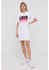 Love Moschino sukienka kolor biały mini prosta. Okazja: na co dzień. Kolor: biały. Wzór: aplikacja. Typ sukienki: proste. Styl: casual. Długość: mini #3