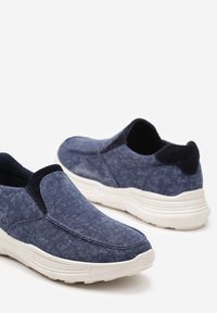 Born2be - Granatowe Buty Sportowe Slip On z Jeansową Cholewką Moasse. Nosek buta: okrągły. Zapięcie: bez zapięcia. Kolor: niebieski. Materiał: jeans. Szerokość cholewki: normalna. Obcas: na obcasie. Wysokość obcasa: niski #3