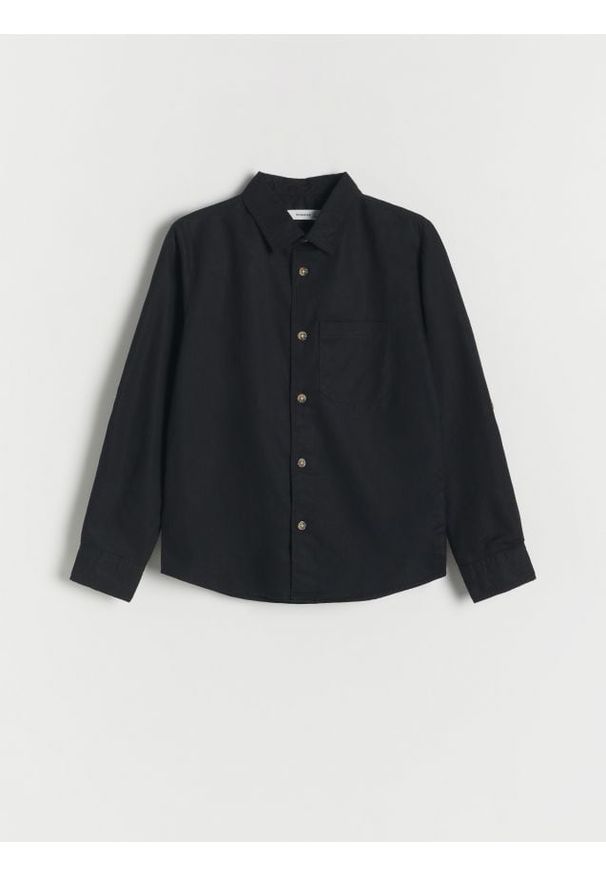 Reserved - Koszula z lnem - czarny. Kolor: czarny. Materiał: len. Styl: klasyczny