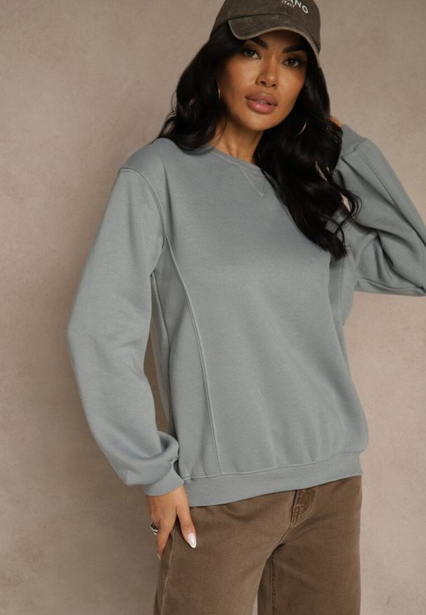 Renee - Szara Bluza z Bawełną i Przeszyciami przy Dekolcie Fezanna. Okazja: na co dzień. Kolor: szary. Materiał: bawełna. Styl: casual, sportowy