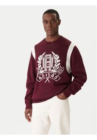 Adidas - adidas Sweter JX8215 Bordowy Regular Fit. Kolor: czerwony. Materiał: bawełna