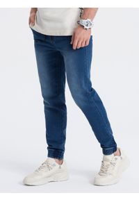 Ombre Clothing - Spodnie męskie jeansowe JOGGER SLIM FIT - ciemnoniebieskie V3. Kolor: niebieski. Materiał: jeans #1