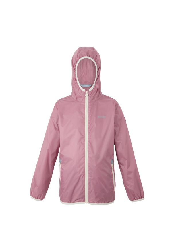 Regatta - Dziecięca Kurtka Przeciwdeszczowa Lever II. Kolor: fioletowy, wielokolorowy, biały. Styl: sportowy. Sport: turystyka piesza