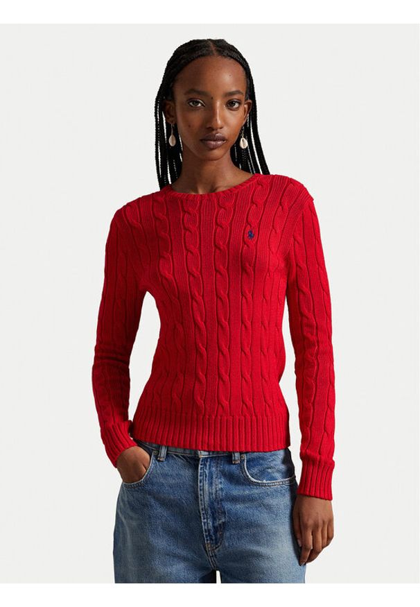 Polo Ralph Lauren Sweter 211971869502 Czerwony Slim Fit. Typ kołnierza: polo. Kolor: czerwony. Materiał: bawełna