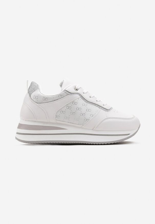 Born2be - Białe Brokatowe Sneakersy na Platformie Filena. Kolor: biały. Obcas: na platformie
