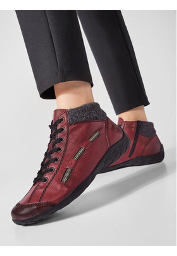 Rieker Trzewiki L6543-35 Bordowy. Kolor: czerwony. Materiał: skóra