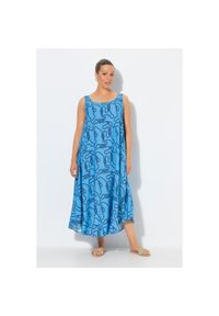 ULLA POPKEN - Damskie Sukienka midi wzór w węzły trapezowy krój okrągły dekolt bez rękawów. Kolekcja: plus size. Kolor: niebieski. Materiał: wiskoza, materiał. Długość rękawa: bez rękawów. Typ sukienki: trapezowe. Styl: sportowy. Długość: midi #1