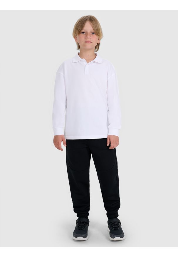 4f - 4F Longsleeve polo regular chłopięcy - biały 152 (11-12 lat). Okazja: na co dzień. Typ kołnierza: polo. Kolor: biały. Długość: długie. Wzór: gładki, ze splotem. Materiał: jersey, bawełna, materiał. Długość rękawa: długi rękaw. Sezon: lato. Styl: klasyczny, casual, elegancki, sportowy