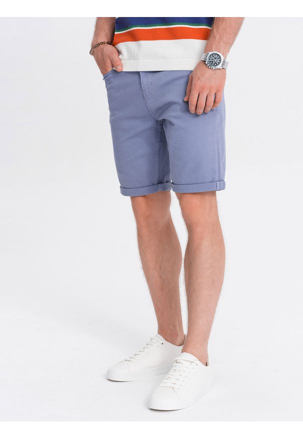 Ombre Clothing - Szorty męskie CHINO - jasnoniebieskie V15 - Rozmiar: S. Okazja: na co dzień. Kolor: niebieski. Materiał: elastan, bawełna. Długość: krótkie. Styl: casual