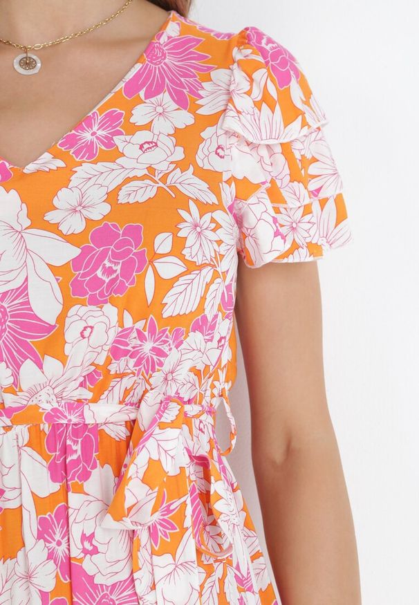 Born2be - Pomarańczowa Rozkloszowana Sukienka z Wiskozy i Wiązanym Paskiem Asaria. Kolor: pomarańczowy. Materiał: wiskoza. Długość rękawa: bez rękawów