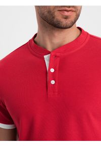 Ombre Clothing - Koszulka męska polo bez kołnierzyka - czerwona V2 - Rozmiar: L. Typ kołnierza: polo, bez kołnierzyka. Kolor: czerwony. Materiał: bawełna. Długość: długie #8
