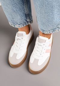 Born2be - Biało-Różowe Sneakersy w Stylu Tenisówek z Paskami Nilomira. Okazja: na co dzień. Zapięcie: pasek. Kolor: biały. Materiał: jeans #4