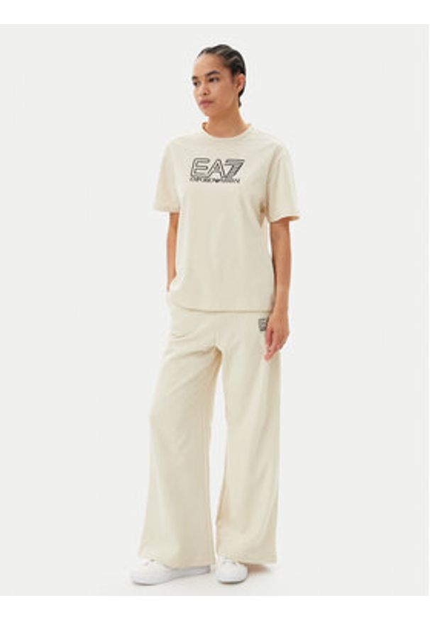 EA7 Emporio Armani T-Shirt 7W000098 AF12503 U1079 Beżowy Loose Fit. Kolor: beżowy. Materiał: bawełna