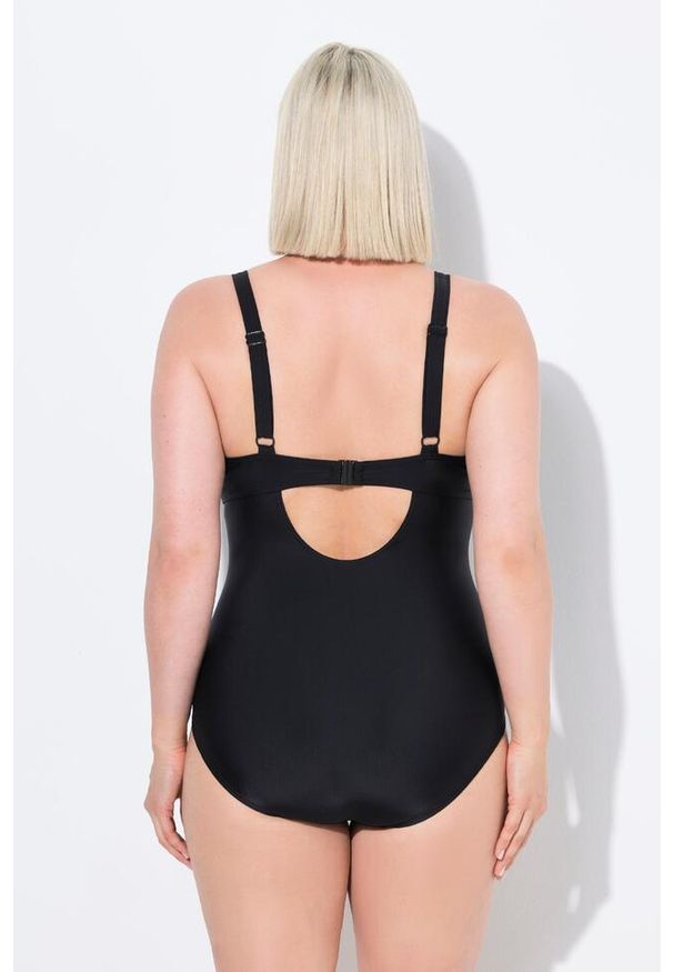 ULLA POPKEN - Damski Strój kąpielowy kółeczka miękki miseczki regulowane ramiączka. Kolekcja: plus size. Kolor: czarny. Materiał: elastan, poliamid, materiał