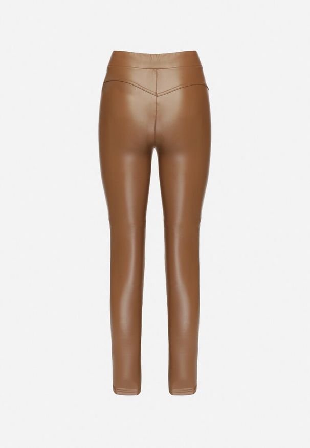 Born2be - Brązowe Legginsy z Ekoskóry Ocieplane z Efektem Push-Up Labrisa. Okazja: na co dzień. Stan: podwyższony. Kolor: brązowy. Materiał: materiał. Styl: elegancki, casual