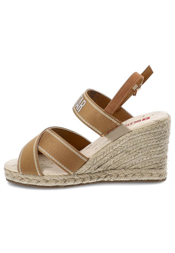 Big-Star - Beżowe Sandały Big Star Stylowe Espadryle Damskie. Zapięcie: pasek. Kolor: beżowy. Materiał: materiał. Wzór: paski. Sezon: lato. Obcas: na koturnie. Styl: elegancki