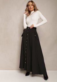 Renee - Czarna Rozkloszowana Spódnica Maxi z Guzikami Alcudia. Kolor: czarny #1
