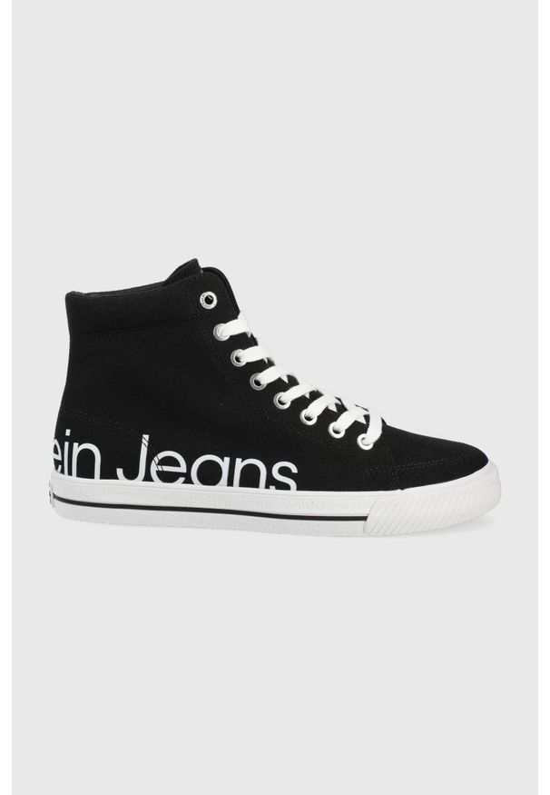 Calvin Klein Jeans trampki YW0YW00484.BDS damskie kolor czarny. Nosek buta: okrągły. Zapięcie: sznurówki. Kolor: czarny. Materiał: materiał, guma