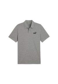 Puma - Męska koszulka polo Essentials z logo No. 1 z piki PUMA Medium Gray Heather. Typ kołnierza: polo. Kolor: szary. Materiał: prążkowany. Wzór: haft. Sport: fitness