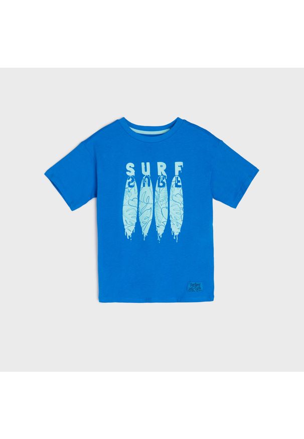 Sinsay - Koszulka z nadrukiem - Niebieski. Kolor: niebieski. Wzór: nadruk