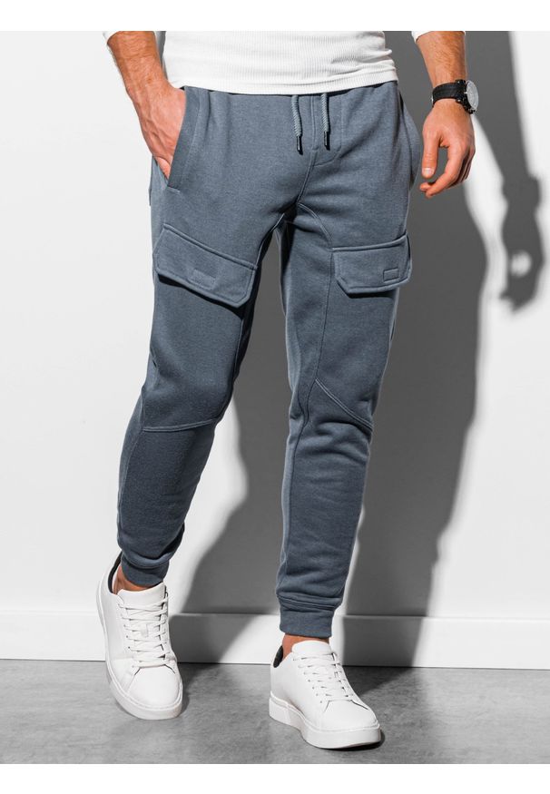 Ombre Clothing - Spodnie męskie dresowe joggery P904 - grafitowe - L. Kolor: szary. Materiał: dresówka