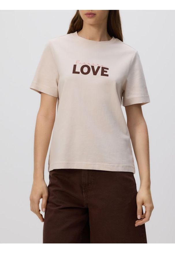 Reserved - T-shirt z nadrukiem - beżowy. Kolor: beżowy. Materiał: bawełna. Wzór: nadruk