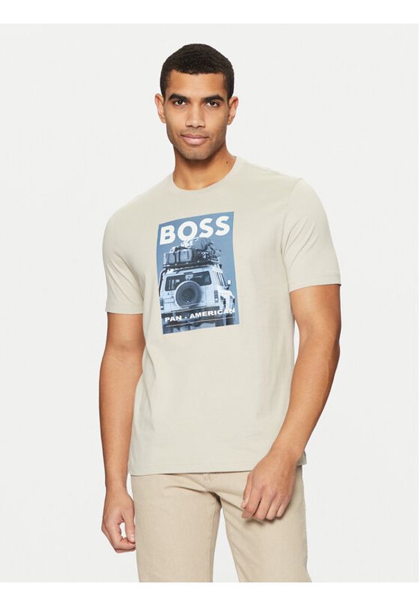 BOSS T-Shirt Te_Mextour 50535079 Beżowy Regular Fit. Kolor: beżowy. Materiał: bawełna