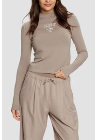 Guess - GUESS Beżowy damski longsleeve Colette Tee. Kolor: beżowy. Długość rękawa: długi rękaw
