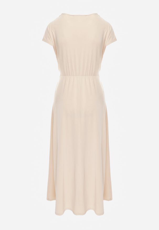 Renee - Jasnobeżowa Sukienka Kopertowa Appephone. Kolor: beżowy. Materiał: tkanina. Długość rękawa: krótki rękaw. Wzór: gładki. Typ sukienki: kopertowe. Styl: glamour. Długość: maxi